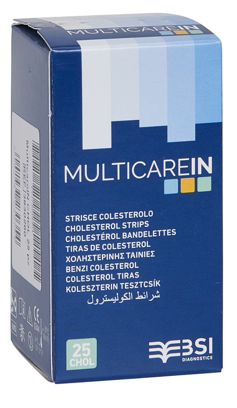 TEST COLESTEROLEMIA MULTICARE IN COLESTEROLO IN STRISCE CON ASPIRAZIONE CAPILLARE 25 PEZZI - Metafarm