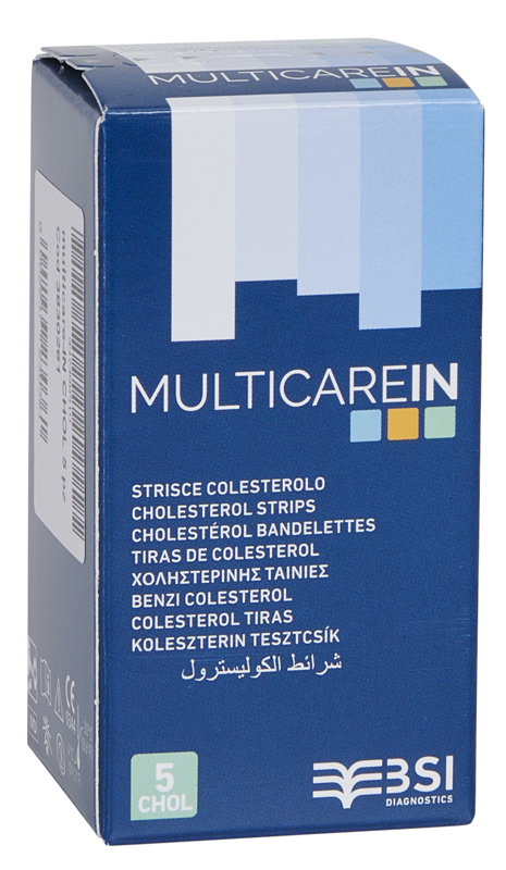 TEST COLESTEROLEMIA MULTICARE IN COLESTEROLO IN STRISCE CON ASPIRAZIONE CAPILLARE 5 PEZZI - Metafarm