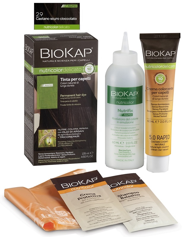 BIOS LINE  BIOKAP NUTRICOLOR DELICATO RAPID TINTA 2,9 CASTANO SCURO CIOCCOLATO 135 ML - Metafarm