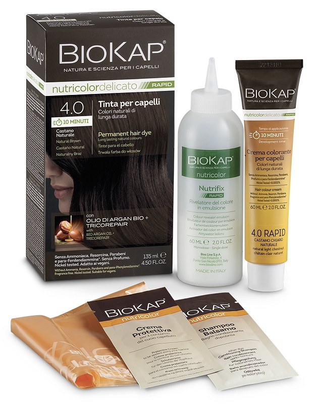 BIOS LINE  BIOKAP NUTRICOLOR DELICATO RAPID TINTA 4,00 CASTANO NATURALE 135 ML - Metafarm