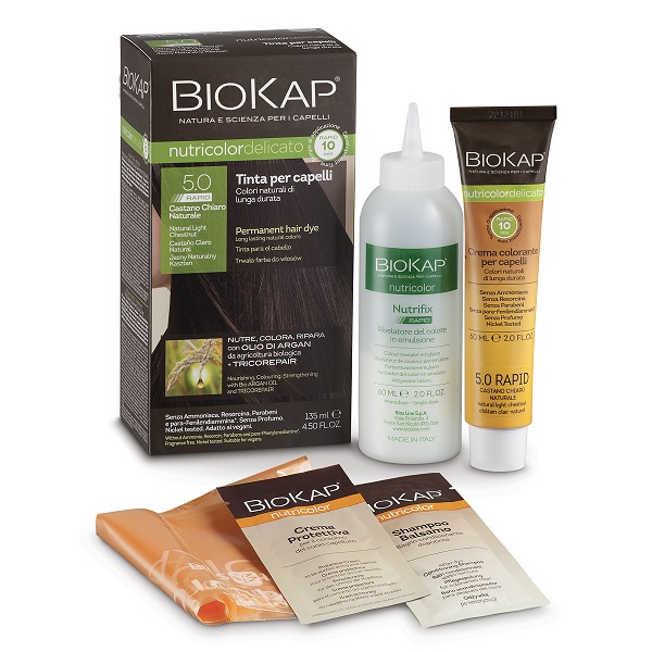 BIOS LINE  BIOKAP NUTRICOLOR DELICATO RAPID TINTA 5,0 CASTANO CHIARO NATURALE 135 ML - Metafarm