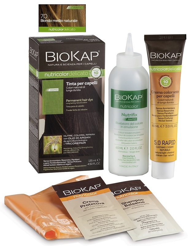 BIOS LINE  BIOKAP NUTRICOLOR DELICATO RAPID TINTA 7,0 BIONDO MEDIO NATURALE 135 ML - Metafarm