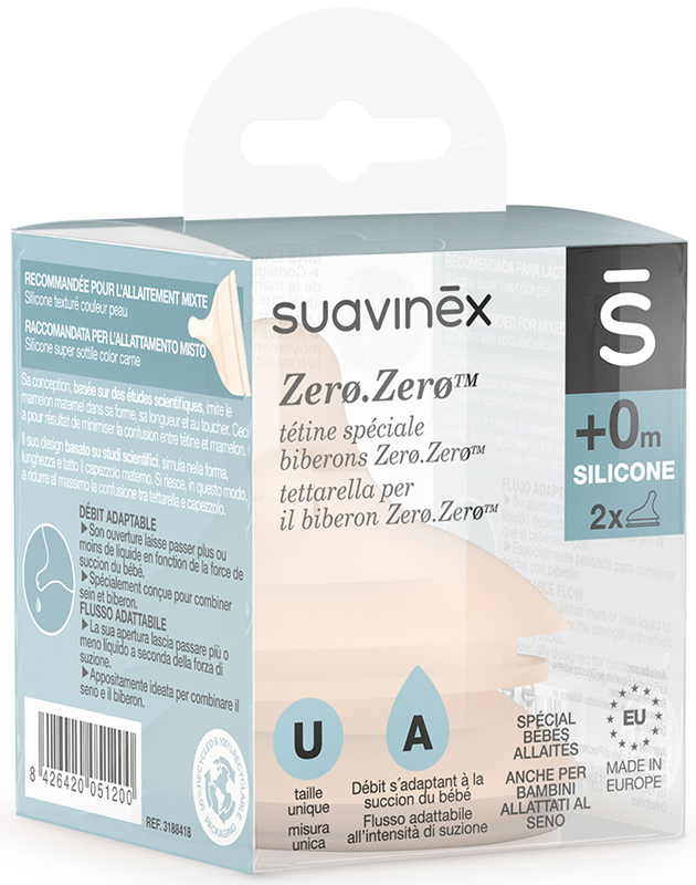 SUAVINEX ZERO ZERO TETTARELLA BIBERON SPECIALE ALLATTAMENTO 2 PEZZI - Metafarm