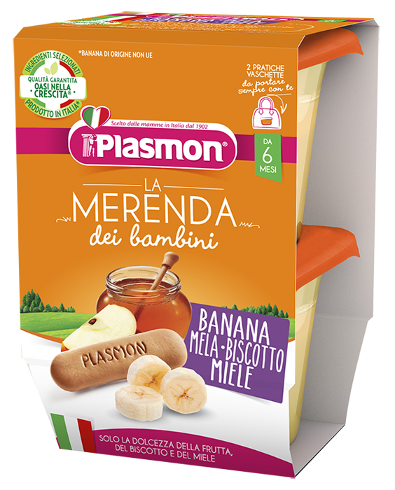PLASMON LA MERENDA DEI BAMBINI MERENDE BANANA MELA BISCOTTO MIELE ASETTICO 2 X 120 G - Metafarm