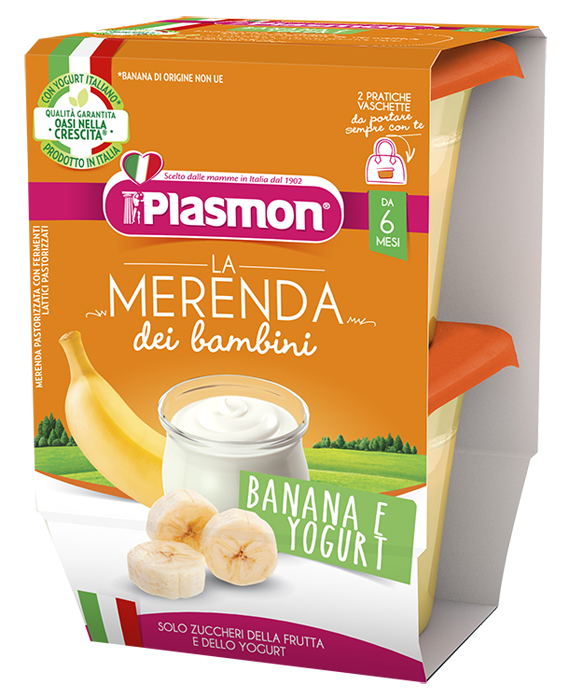 PLASMON LA MERENDA DEI BAMBINI SAPORI DI NATURA BANANA YOGURT ASETTICO 2 X 120 G - Metafarm
