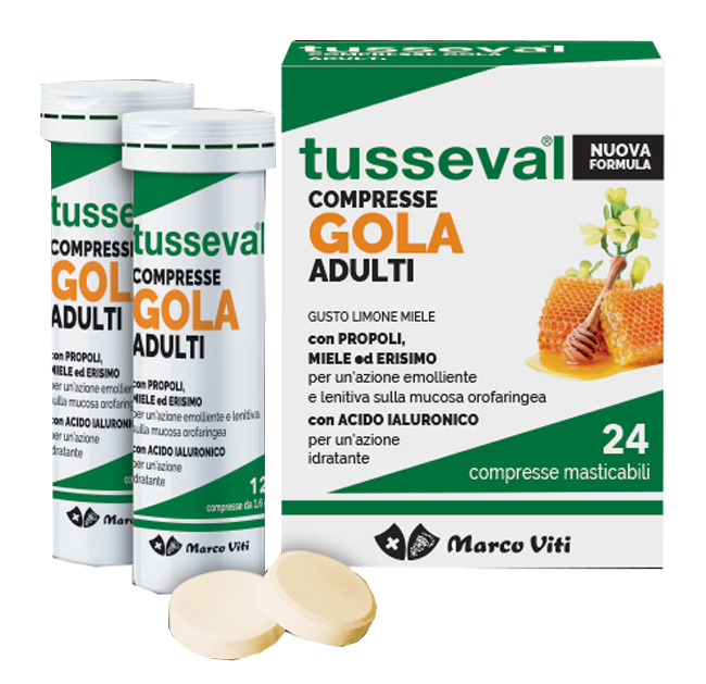 TUSSEVAL GOLA ADULTI 24 COMPRESSE MASTICABILI LIMONE E MIELE - Metafarm
