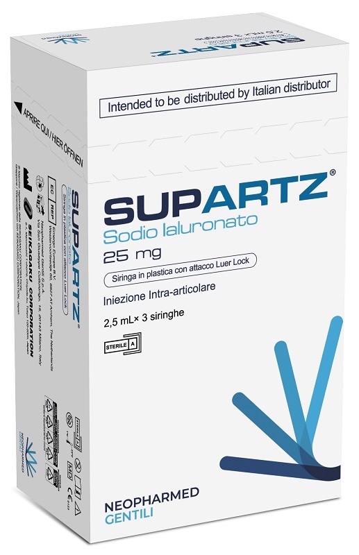 SIRINGA PRERIEMPITA INTRA-ARTICOLARE SUPARTZ ACIDO IALURONICO 25 MG 2,5 ML 3 PEZZI - Metafarm