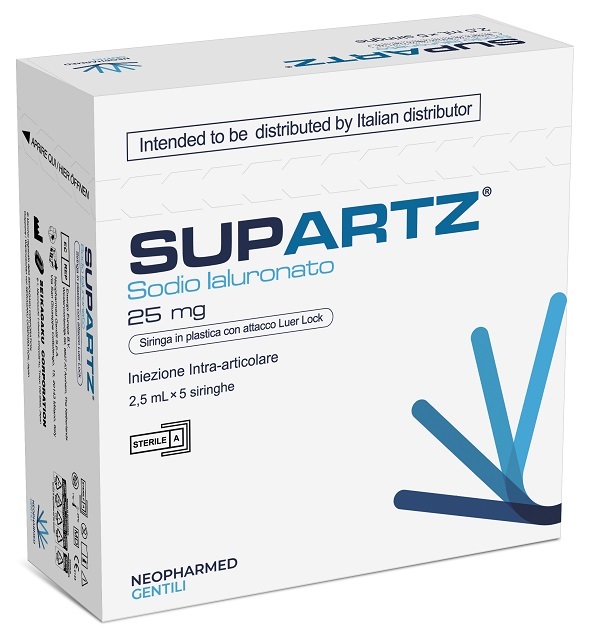 SIRINGA PRERIEMPITA INTRA-ARTICOLARE SUPARTZ ACIDO IALURONICO 25 MG 2,5 ML 5 PEZZI - Metafarm