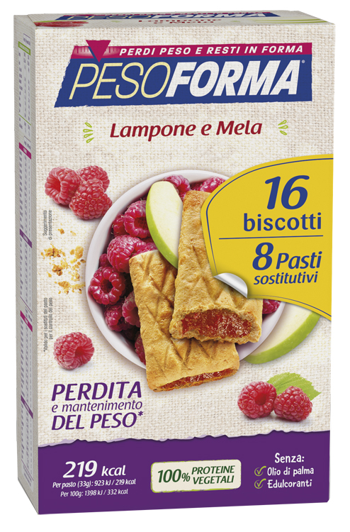 PESOFORMA BISCOTTI LAMPONE E MELA 16 BISCOTTI X 33G 8 PASTI SOSTITUTIVI - Metafarm