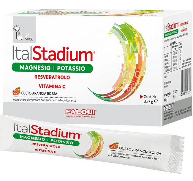 ITALSTADIUM MAGNESIO POTASSIO RESVERATOLO VITAMINA C ARANCIA ROSSA 24 STICK - Metafarm