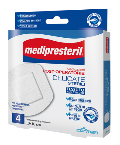 MEDICAZIONE POST OPERATORIA MEDIPRESTERIL DELICATA TNT 10X10CM 5 PEZZI - Metafarm