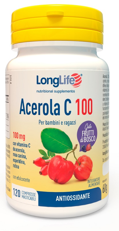 LONGLIFE ACEROLA C100 FRUTTI DI BOSCO 120 COMPRESSE MASTICABILI - Metafarm