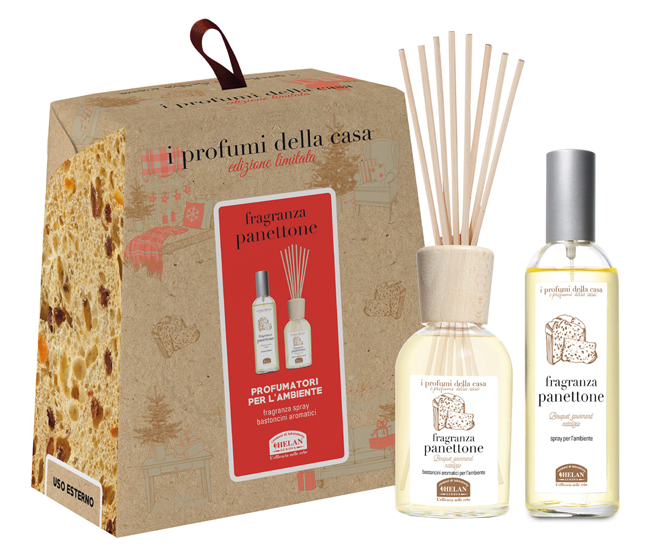 I PROFUMI DELLA CASA SET PANETTONE 1 SPRAY AMBIENTE 100 ML + BASTONCINI AROMATICI AMBIENTE 100 ML - Metafarm