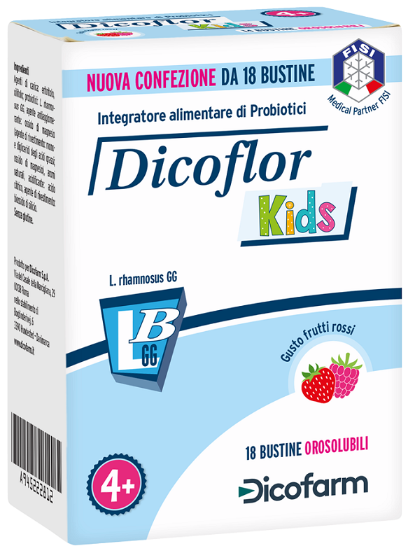 DICOFLOR KIDS 18 BUSTINE OROSOLUBILI GUSTO FRUTTI ROSSI - Metafarm