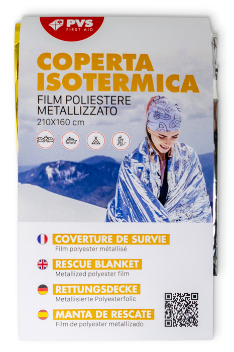 COPERTA ISOTERMICA IN FILM DI POLIESTERE CON ALLUMINIO LATO ARGENTO PROTEZIONE DA CALDO LATO ORO PROTEZIONE DA FREDDO DIMENSIONI 210X160 CM PESO 63 G - Metafarm