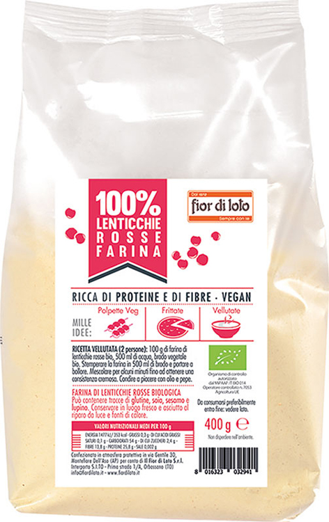 FIOR DI LOTO FARINA DI LENTICCHIE ROSSE BIO 400 G - Metafarm