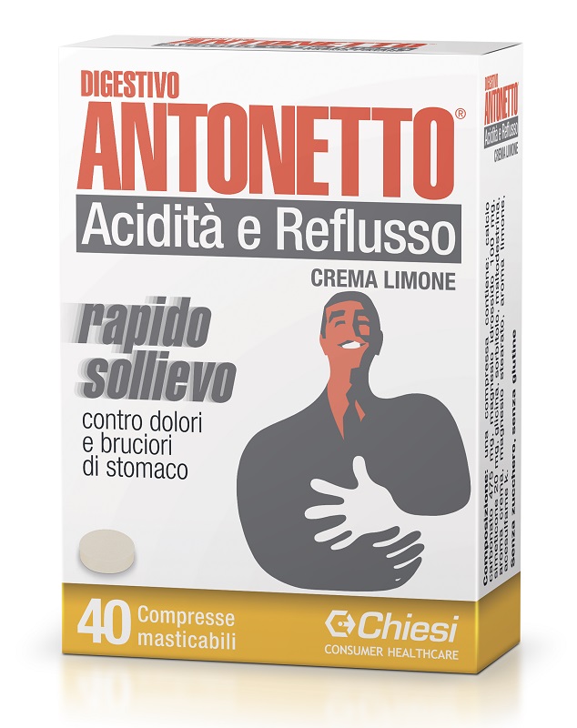 DIGESTIVO ANTONETTO ACIDITA' E REFLUSSO CREMA AL LIMONE 40 COMPRESSE MASTICABILI - Metafarm
