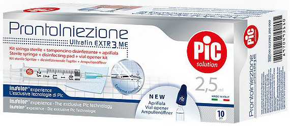 SIRINGA PIC SOLUTION PRONTO INIEZIONE 2,5 ML AGO GAUGE 23 1 1/4 10 PEZZI - Metafarm