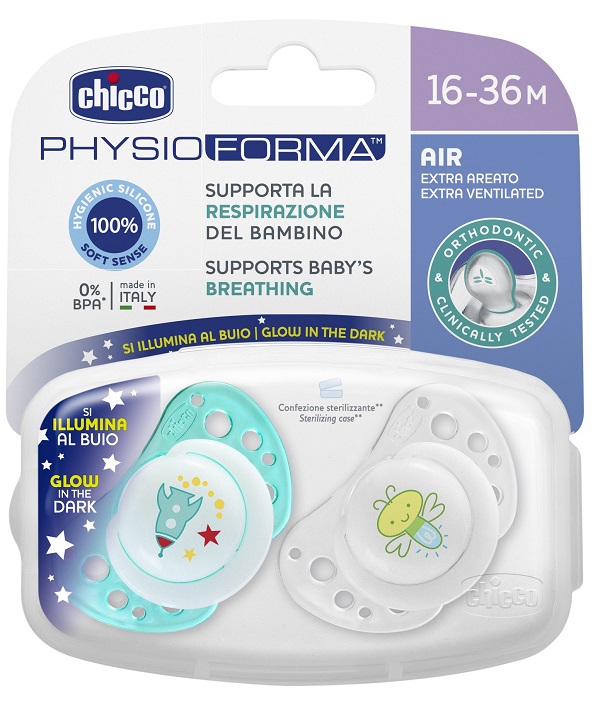 CHICCO SUCCHIETTO AIR LUMI IN SILICONE 16-36 MESI 2 PEZZI - Metafarm