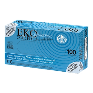 GUANTO MONOUSO IN NITRILE BLU SUPERFICIE MICRORUVIDA EKO ZERO PW SENZA POLVERE MISURA 8 MEDIUM 100 PEZZI - Metafarm