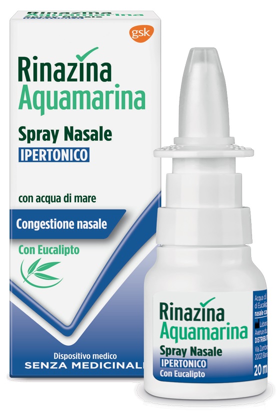 RINAZINA AQUAMARINA SPRAY NASALE IPERTONICO CON EUCALIPTO 20 ML - Metafarm