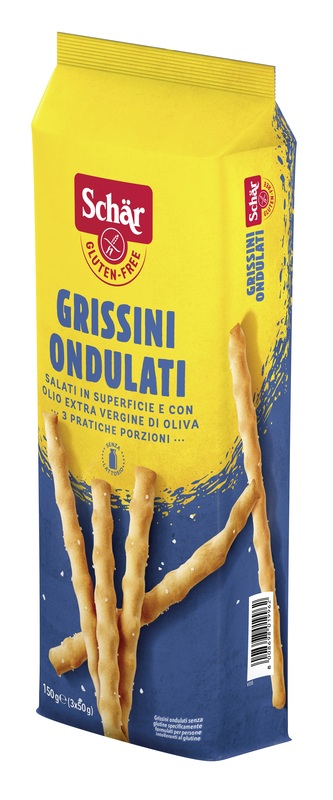 SCHAR GRISSINI ONDULATI SALATI IN SUPERFICIE 3 PORZIONI DA 50 G - Metafarm