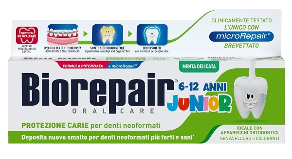 BIOREPAIR ORAL CARE JUNIOR 6-12 ANNI DENTIFRICIO PROTEZIONE ANTI CARIE SMALTO NEOFORMATO ALLA MENTA DELICATA 75 ML - Metafarm