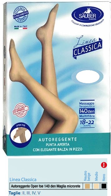 SAUBER AUTOREGGENTE OPEN TOE MAGLIA MICRORETE 140 DEN COLORE NEUTRO BEIGE TAGLIA 4 LINEA CLASSICA - Metafarm