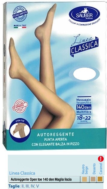 SAUBER AUTOREGGENTE OPEN TOE MAGLIA LISCIA 140 DEN COLORE NEUTRO BEIGE TAGLIA 2 LINEA CLASSICA - Metafarm