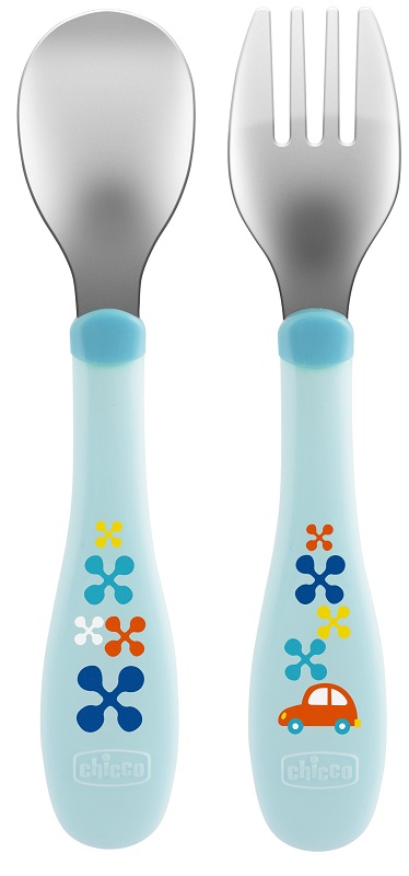 CHICCO POSATE INOX 18M+ AZZURRO/VERDE - Metafarm