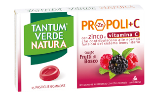 TANTUM VERDE NATURA PROPOLI+C CON ZINCO E VITAMINA C 15 PASTIGLIE GOMMOSE GUSTO FRUTTI DI BOSCO - Metafarm
