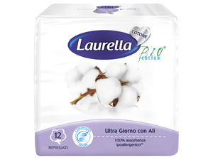 ASSORBENTE LAURELLA IN COTONE ULTRA GIORNO CON ALI 12 PEZZI - Metafarm