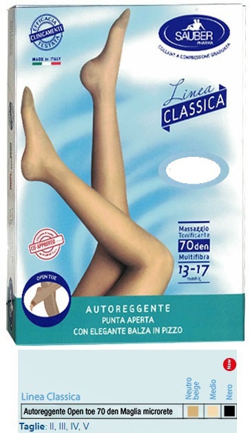 SAUBER AUTOREGGENTE OPEN TOE MAGLIA MICRORETE 70 DEN COLORE NERO TAGLIA 3 LINEA CLASSICA - Metafarm