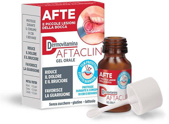 DERMOVITAMINA AFTACLIN GEL ORALE 7 ML CONTRO DOLORE E BRUCIONE SENZA ZUCCHERO E SENZA GLUTINE - Metafarm