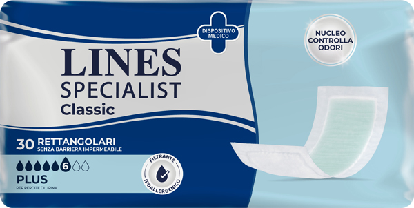 PANNOLONE RETTANGOLARE LINES SPECIALIST CLASSIC SENZA BARRIERA 30 PEZZI - Metafarm