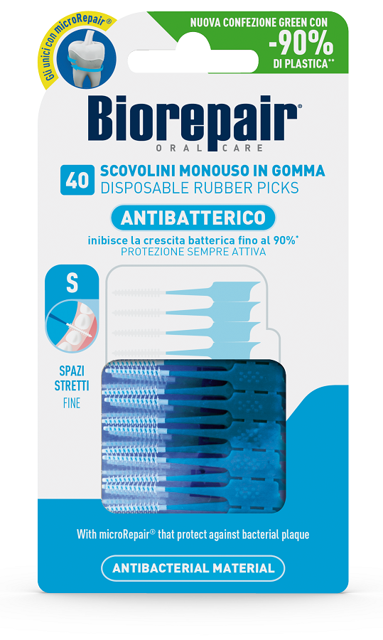 BIOREPAIR ORAL CARE ANTIBATTERICO SCOVOLINI MONOUSO IN GOMMA SPAZI STRETTI 40 PEZZI - Metafarm