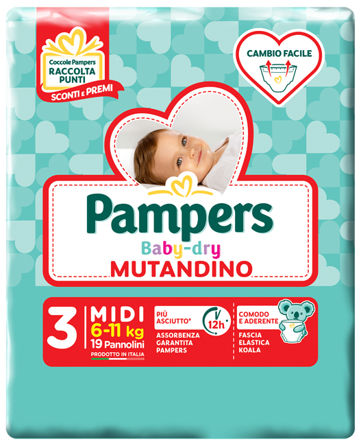 PAMPERS BABY DRY MUTANDINA MIDI SMALL PACK 19 PEZZI - Metafarm