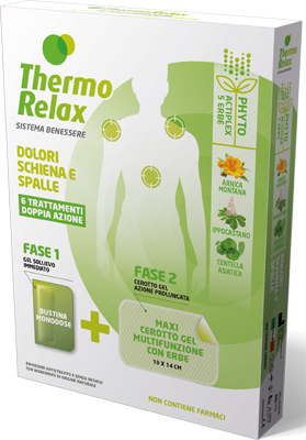 THERMORELAX PHYTO GEL DOLORI SCHIENA E SPALLE FASE 1 GEL SOLLIEVO IMMEDIATO E FASE 2 MAXI CEROTTO GEL MULTIFUNZIONALE CON ERBE 6 PEZZI - Metafarm