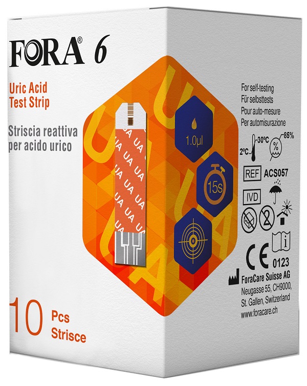 STRISCE REATTIVE FORA 6 CONNECT PER RILEVAZIONE DELL'ACIDO URICO 10 PEZZI - Metafarm