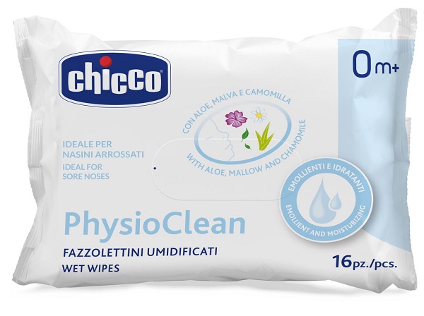 CHICCO FAZZOLETTINI UMIDIFICATI PHYSIOCLEAN 16 PEZZI - Metafarm