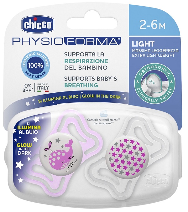 CHICCO SUCCHIETTO LIGHT LUMINOSO SILICONE 2-6 MESI 2 PEZZI - Metafarm