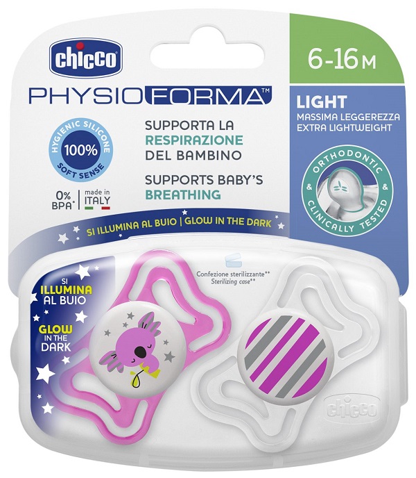 CHICCO SUCCHIETTO LIGHT LUMINOSO SILICONE 6-16 MESI 2 PEZZI - Metafarm
