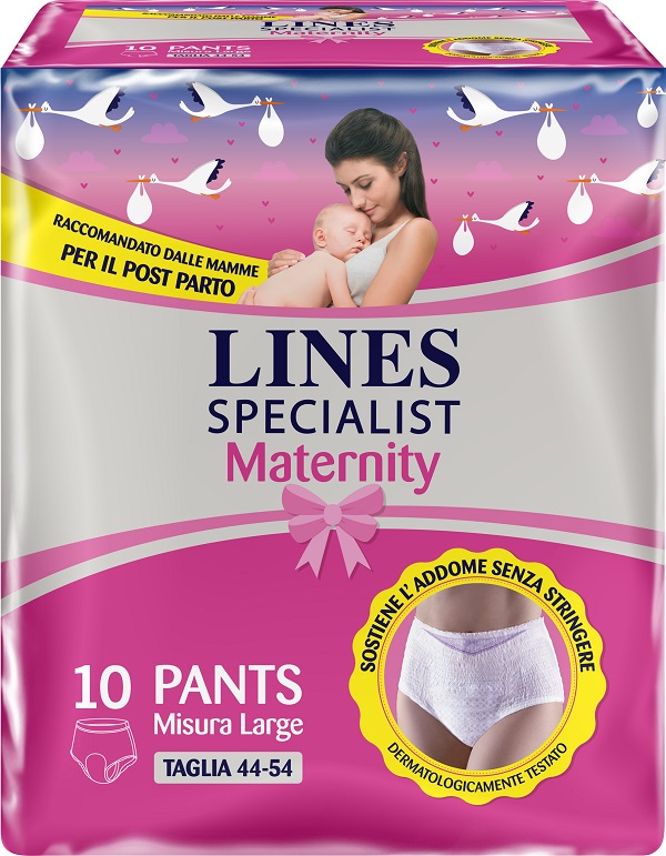 LINES SPECIALIST MATERNITY MUTANDINA ASSORBENTE PER PERDITE POST PARTO MISURA LARGE 10 PEZZI - Metafarm
