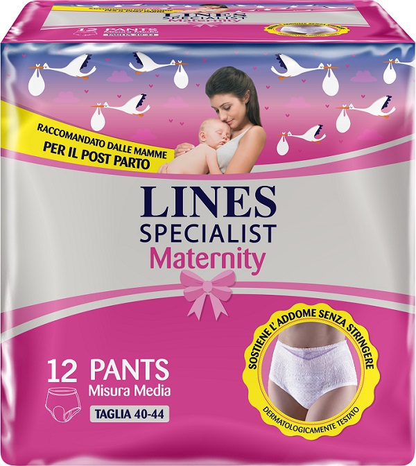 LINES SPECIALIST MATERNITY MUTANDINA ASSORBENTE PER PERDITE POST PARTO MISURA MEDIUM 12 PEZZI - Metafarm