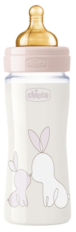CHICCO BIBERON ORIGINAL 240ML VETRO 1 FORO 1 FORO GIRL CON TETTARELLA IN CAUCCIU' - Metafarm