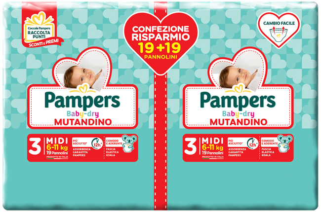 PAMPERS BABY DRY PANNOLINO A MUTANDINA DUO DWCT MIDI 38 PEZZI - Metafarm