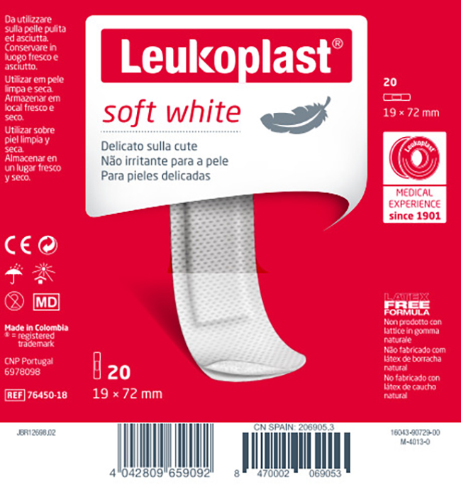 LEUKOPLAST SOFT WHITE 72 X 19 CM 20 PEZZI - Metafarm