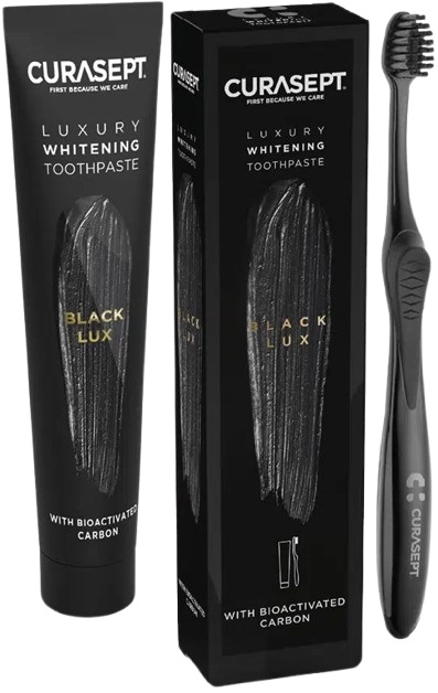 CURASEPT BLACK LUXURY WHITENING DENTIFRICIO 75 ML + SPAZZOLINO - Metafarm