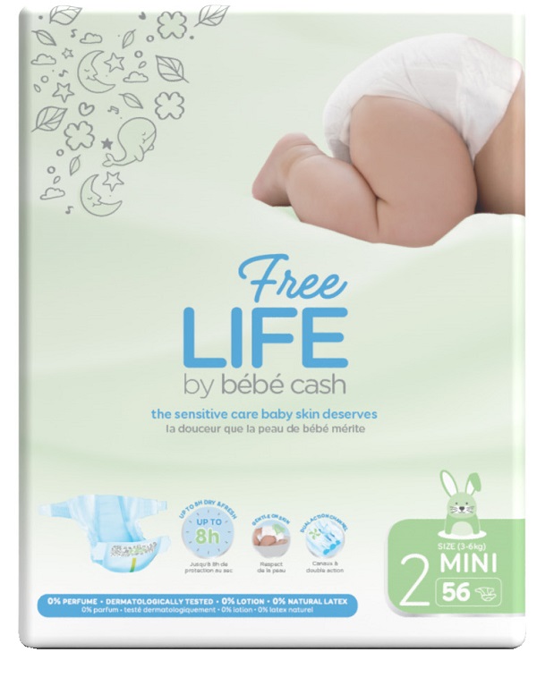 FREELIFE BY BEBECASH PANNOLINI MINI TAGLIA 2 3-6 KG GIROVITA 30-48 CM 56 PEZZI - Metafarm