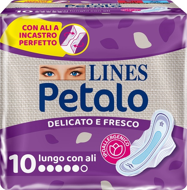 LINES PETALO BLU ASSORBENTE LUNGO CON ALI 10 PEZZI - Metafarm